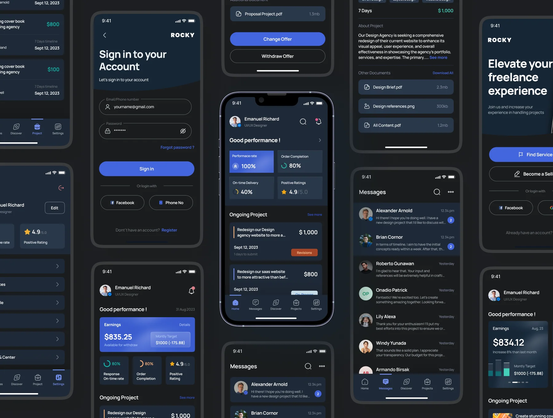 Rocky - Freelancer Mobile App UI Kit 6