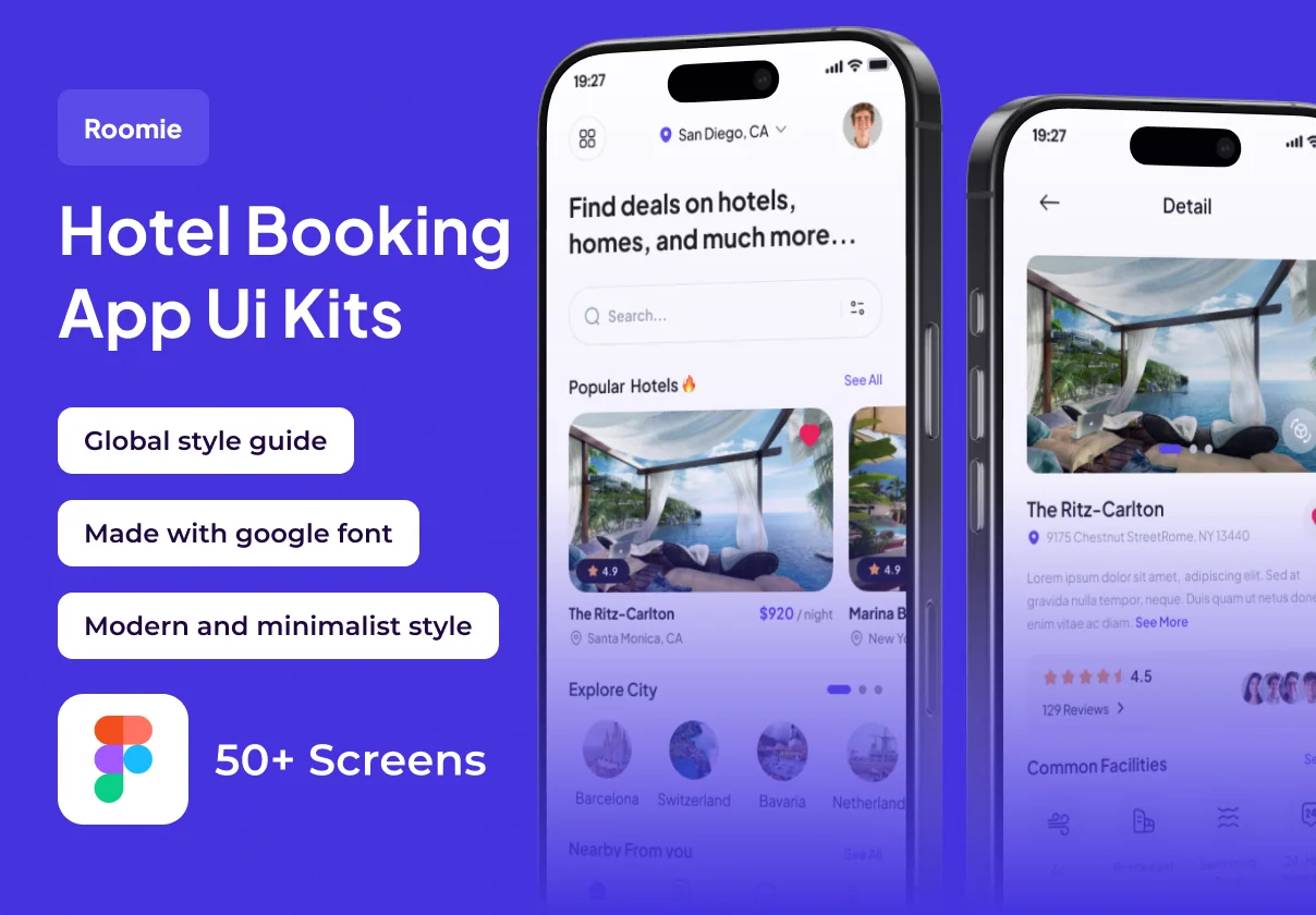 Roomie - Hotel Booking Premium UI KIts App