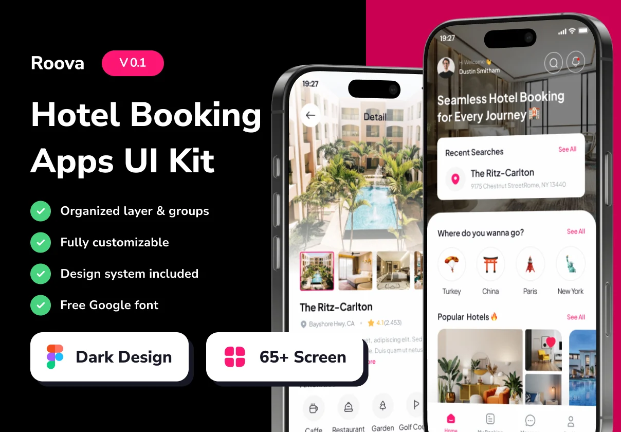 Roova - Hotel Booking Mobile App UI Kits