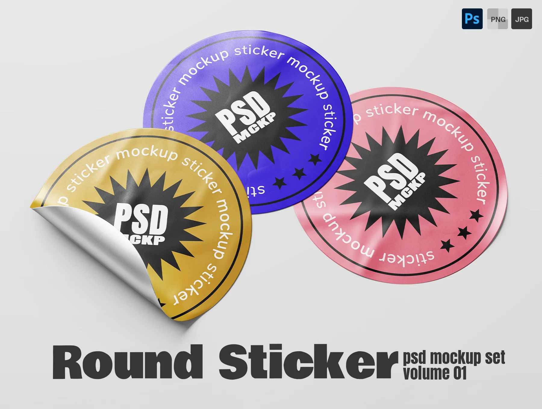 Round Sticker Label PSD Mockup Set - Vol. 01