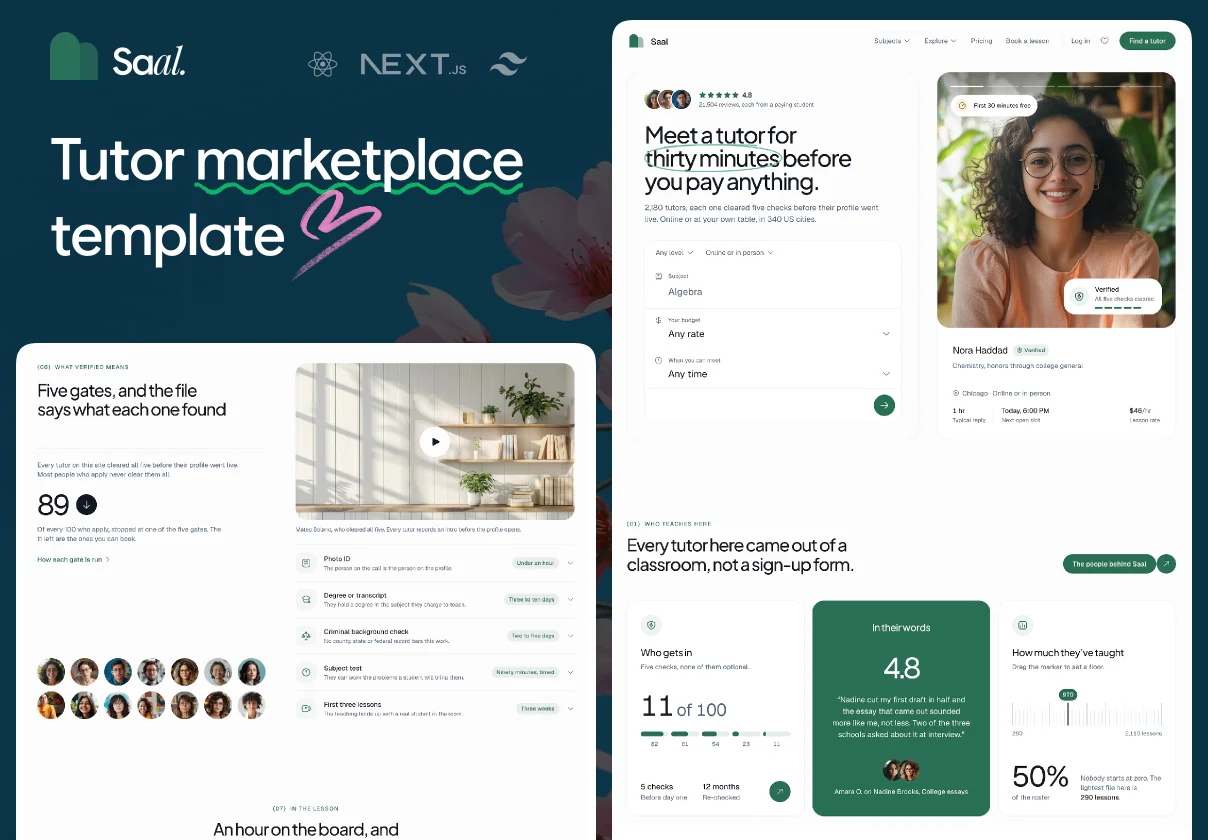 Saal — Tutor Marketplace React Next.js Template
