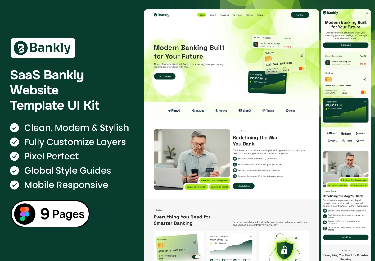 SaaS Bankly Website Template UI Kit
