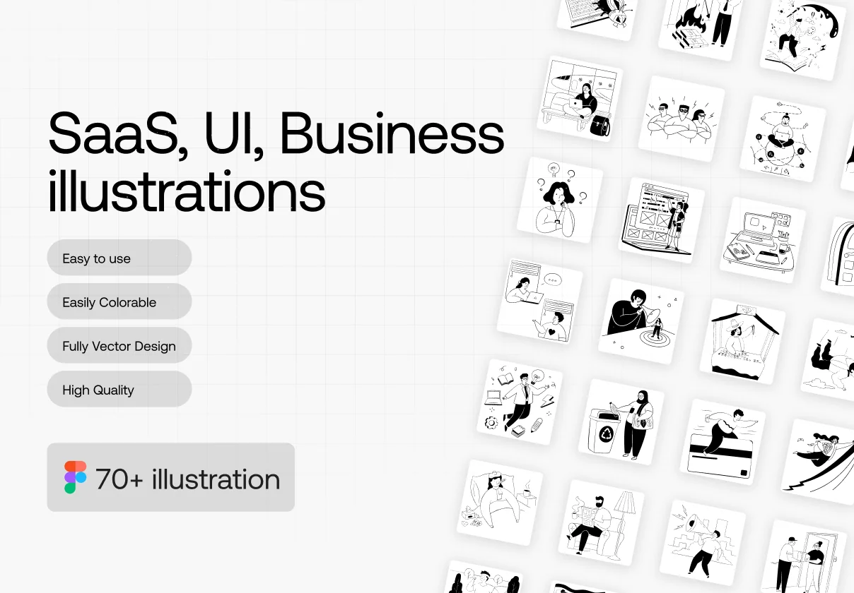 SaaS & Business Flat Line Illustration Pack (70+ Vector Illustrations)