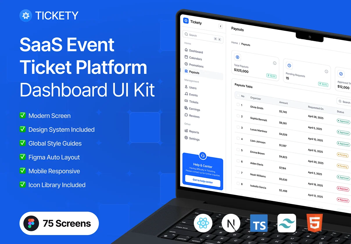 Tickety – Coded SaaS Event Ticket Dashboard