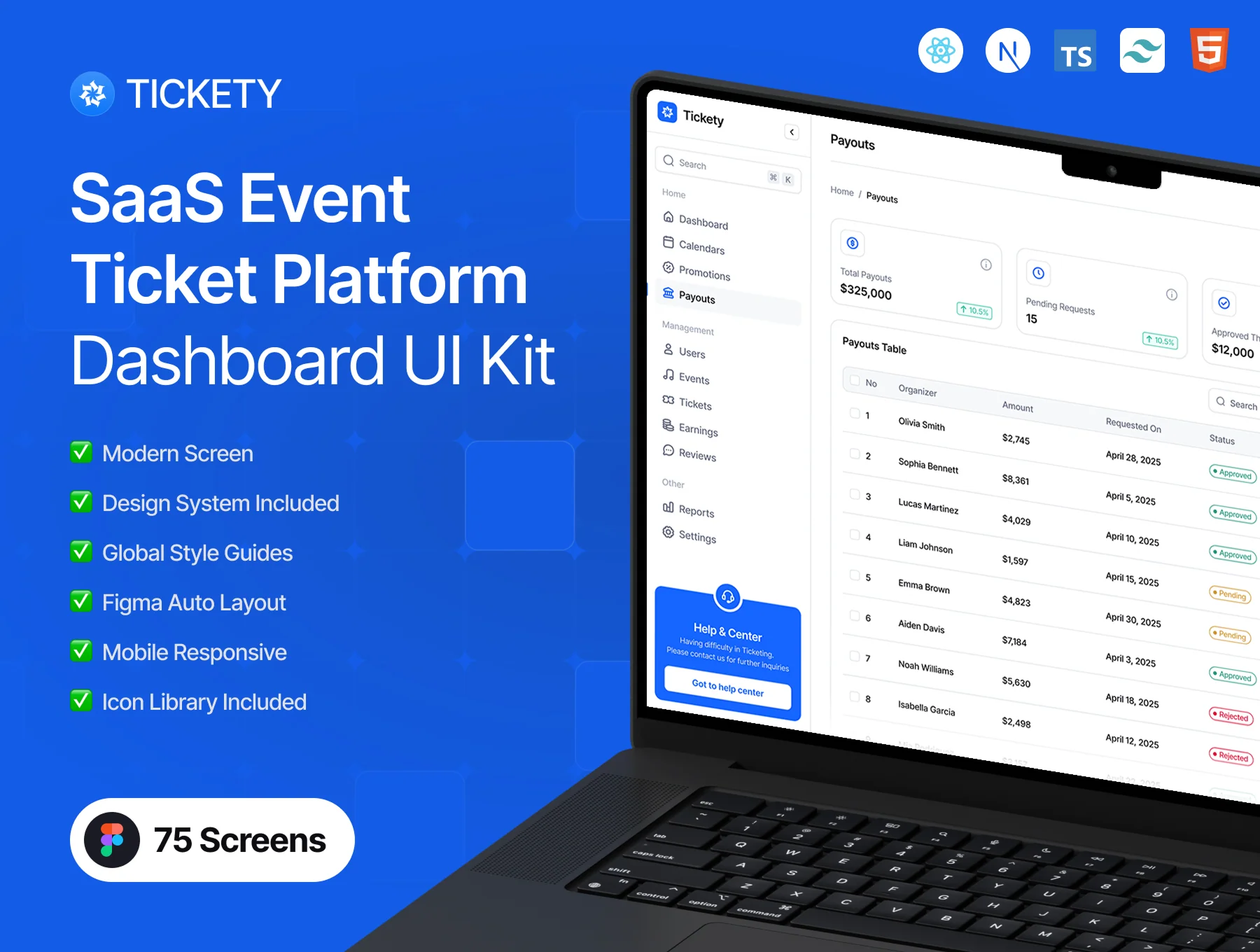 Tickety – Coded SaaS Event Ticket Dashboard