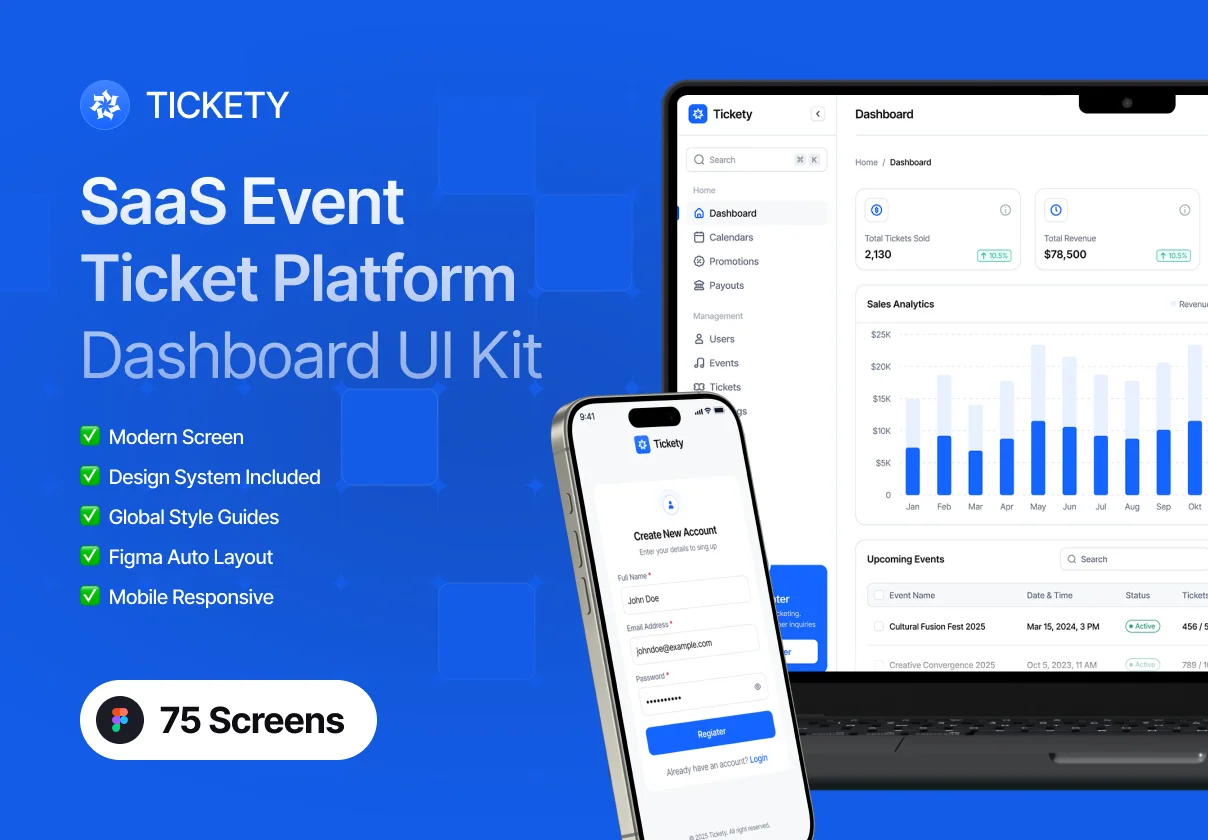 Tickety - SaaS Event Ticket Platform Dashboard UI Kit