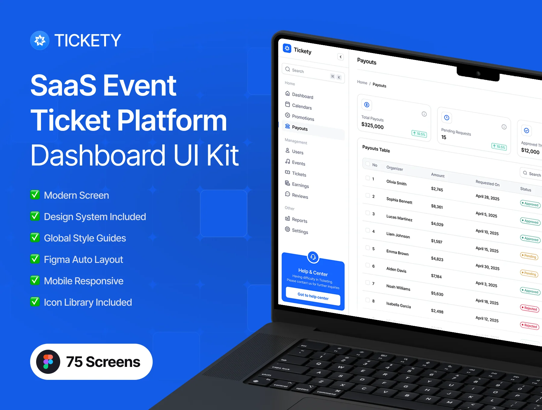 Tickety - SaaS Event Ticket Platform Dashboard UI Kit