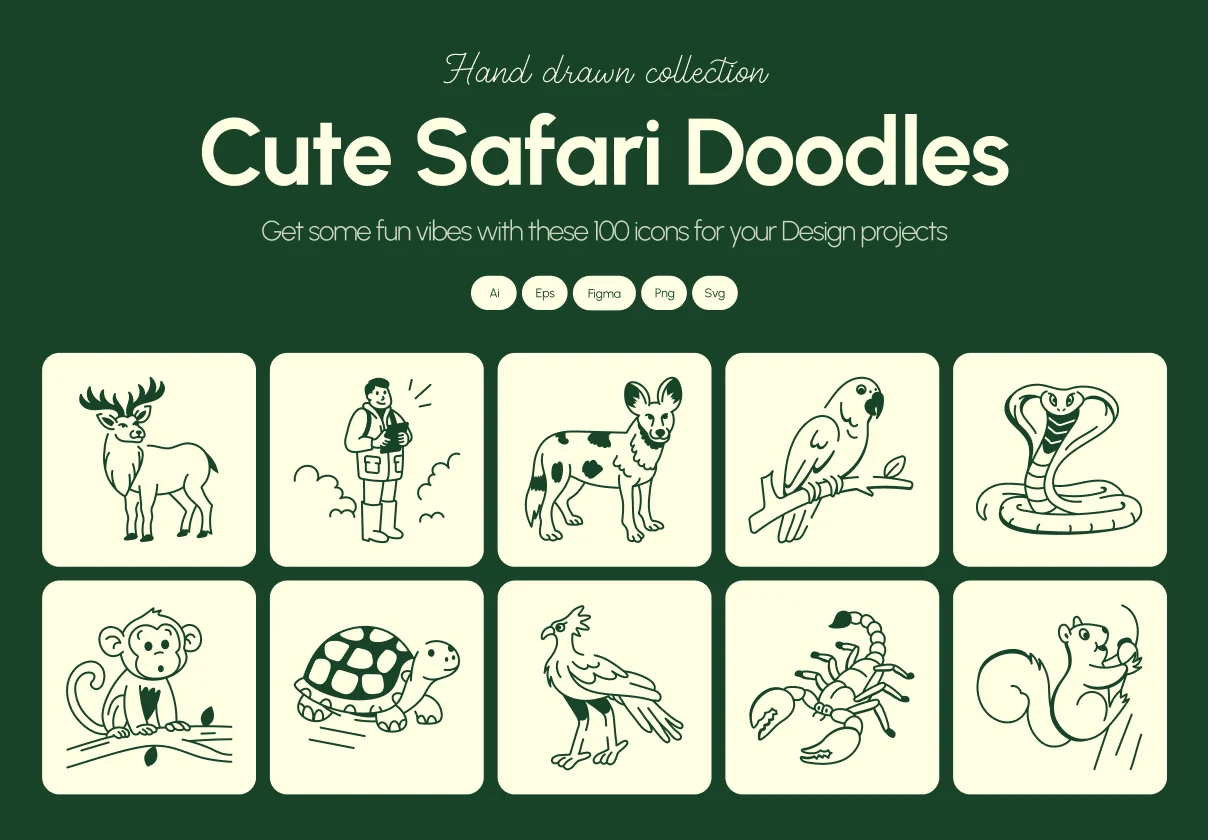 Safari Doodles Icons Set