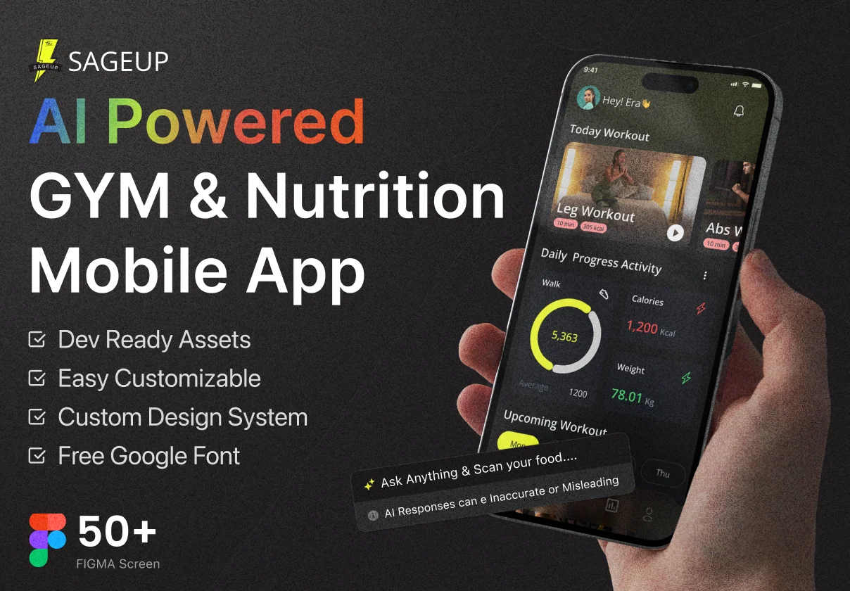 Sageup AI Powered Gym & Nutrition Mobile App UI Kit