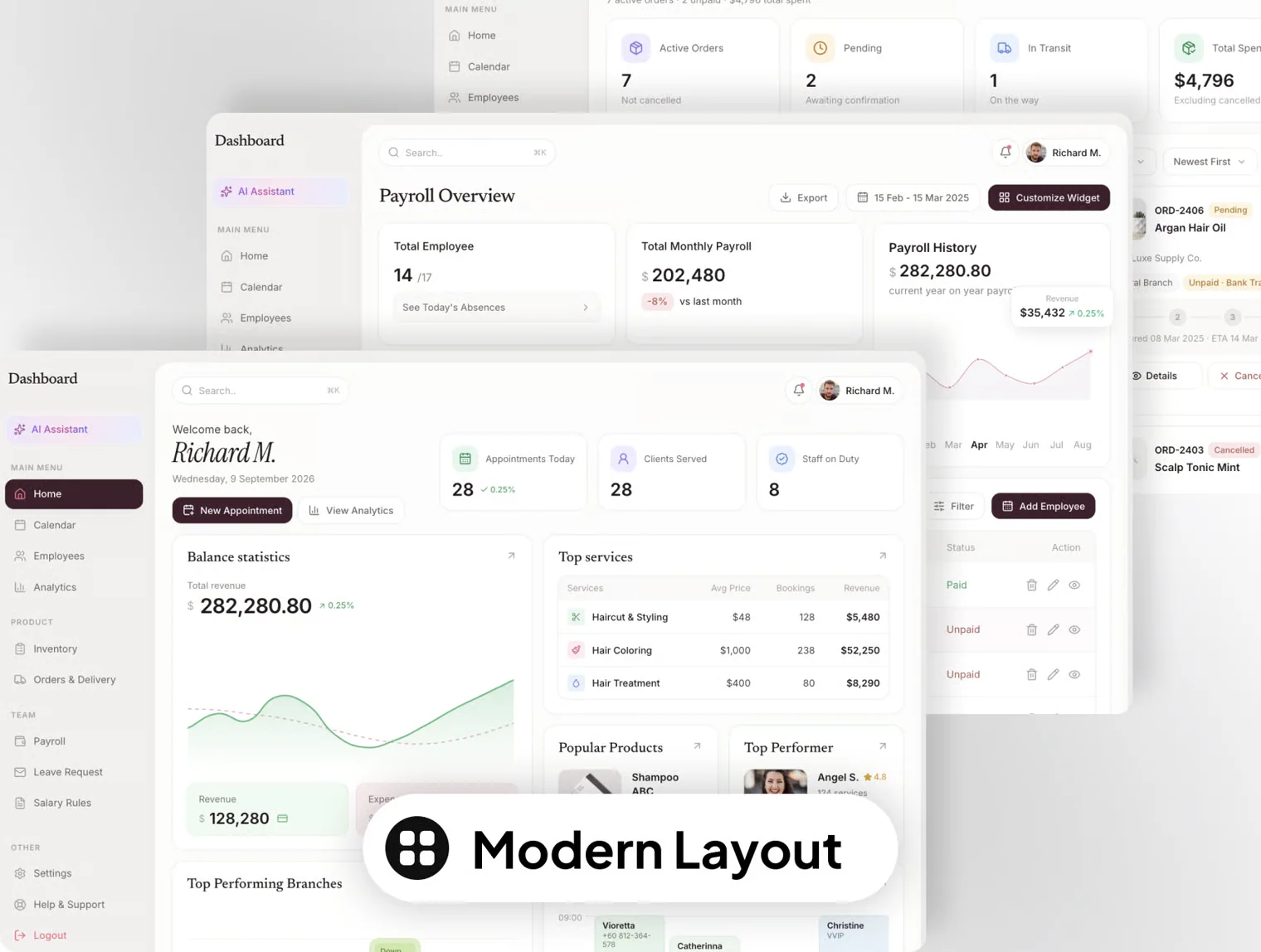 Salon Management Dashboard Template 3
