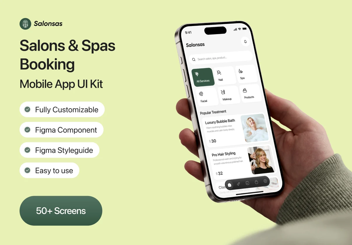 Salon & Spa Booking Mobile App UI Kit