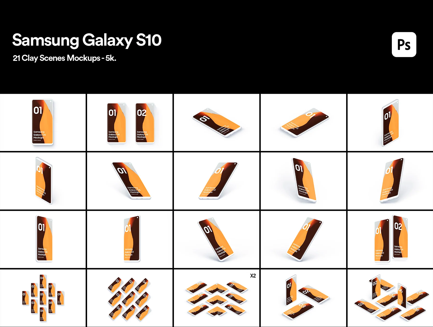 Samsung Galaxy S10 - 21 Clay Mockups 2