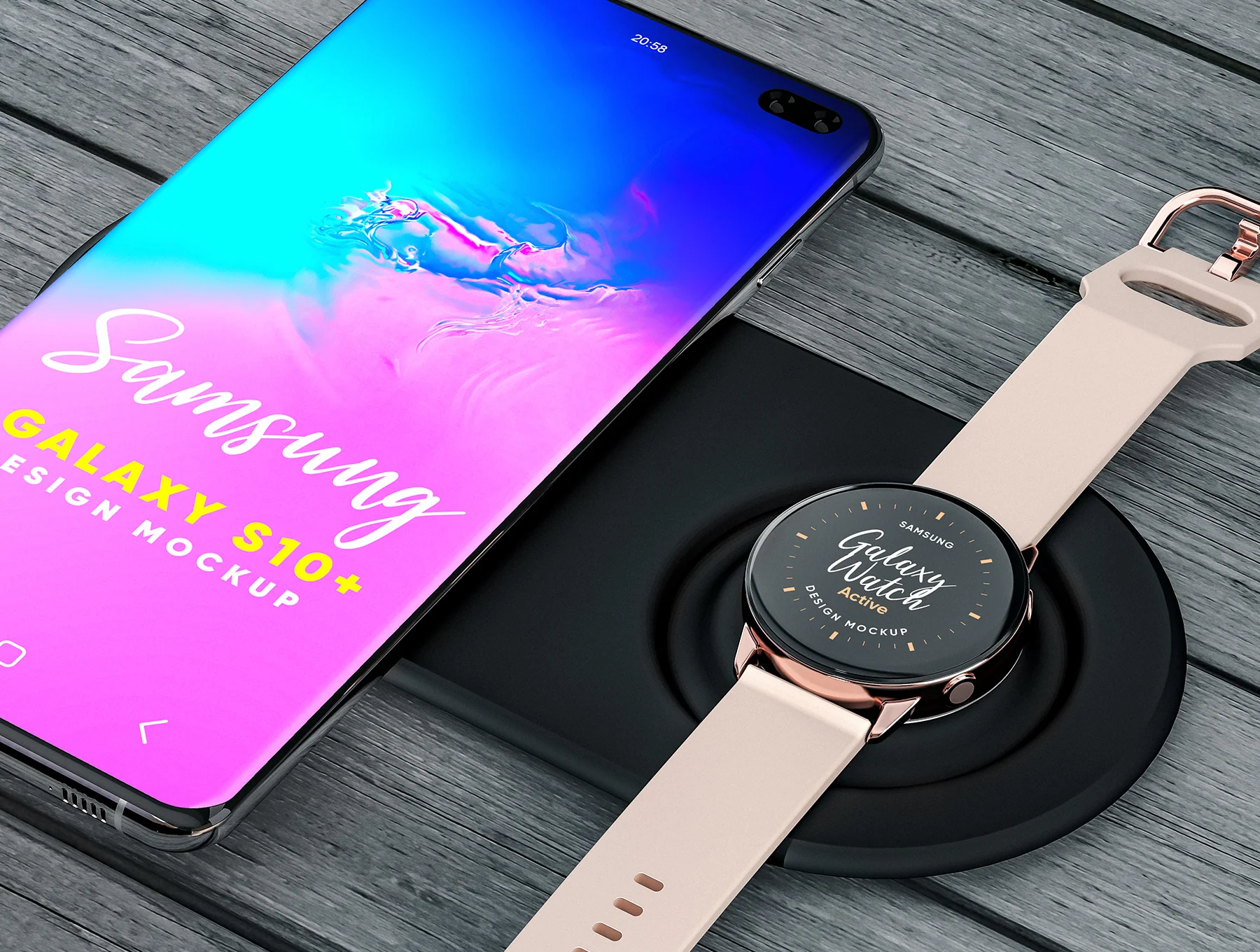 Samsung Galaxy S10+ & Galaxy Gear Mockup