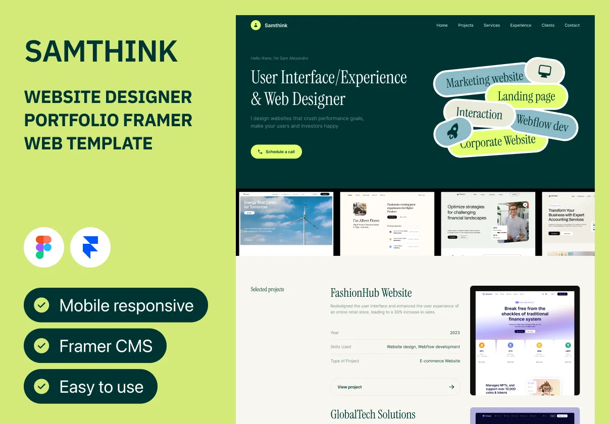 Samthink - Designer Portfolio Framer Website Template