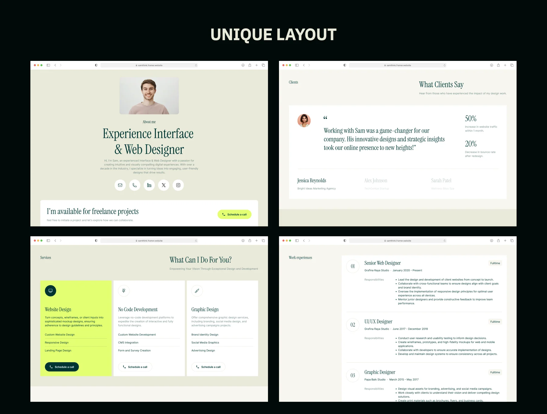 Samthink - Designer Portfolio Framer Website Template 3