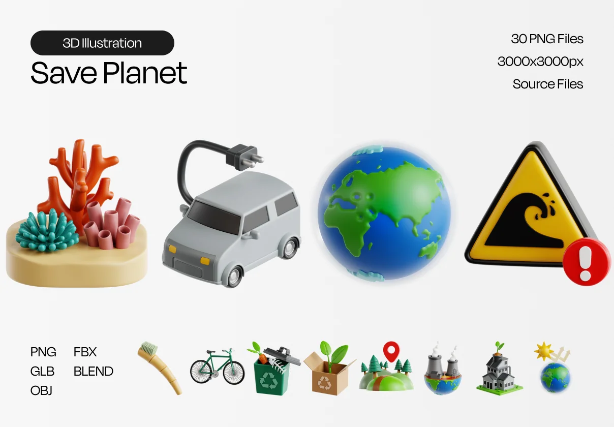 Save Earth 3D Icon Set