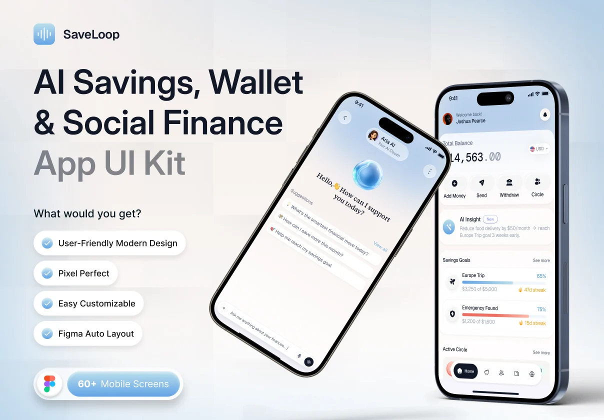 SaveLoop – AI Savings, Wallet & Social Finance Mobile App UI Kit
