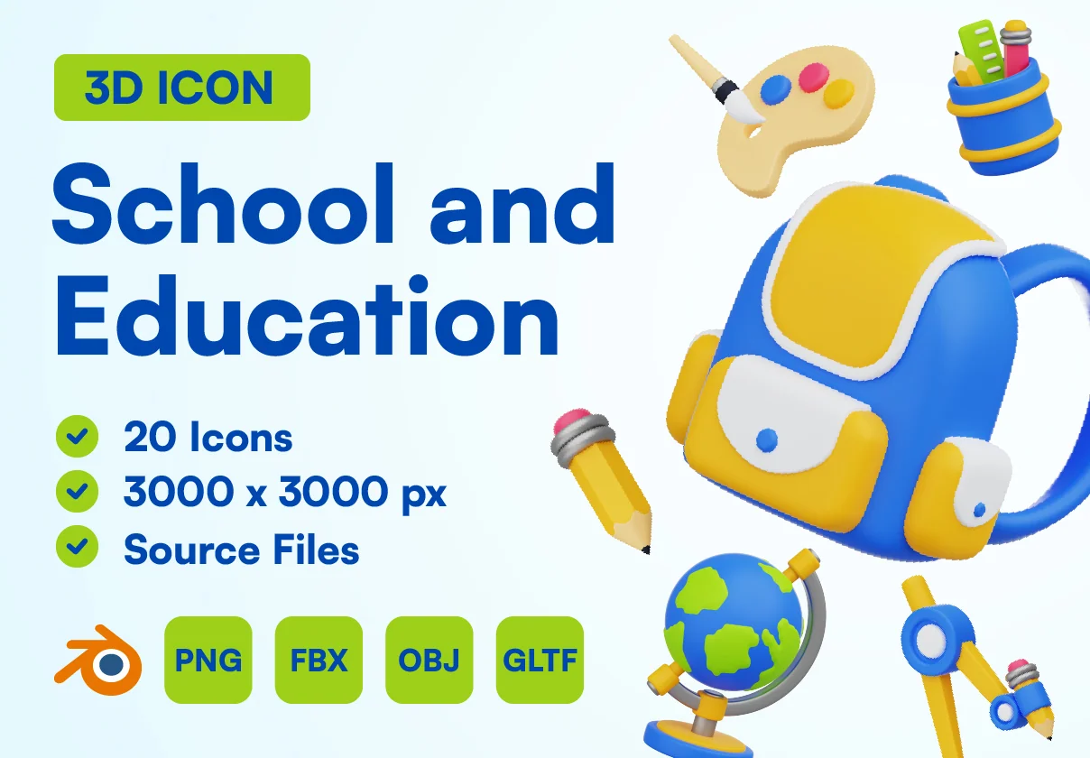 School and Education 3D Icon Set