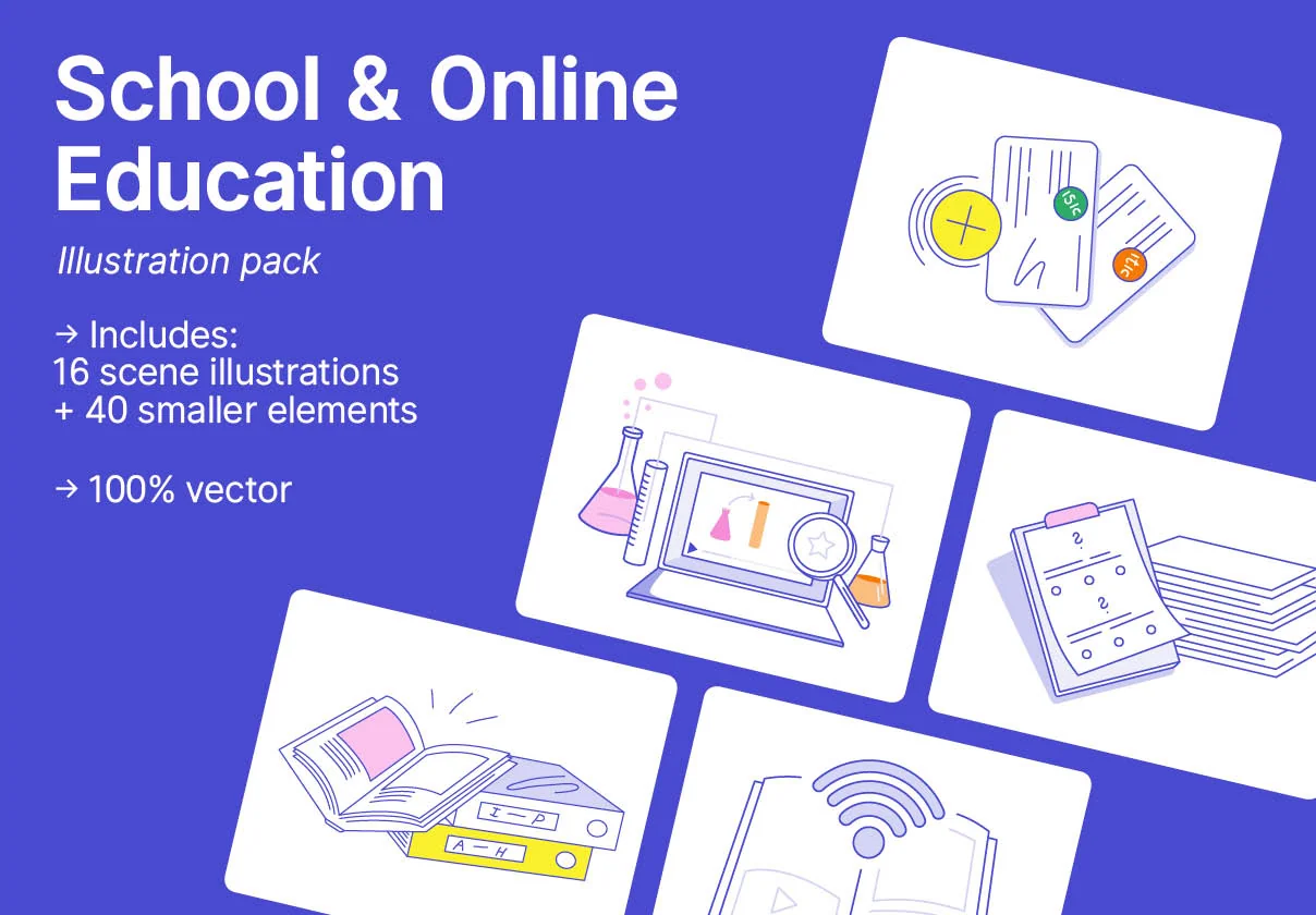 School & Online Education Illustrations