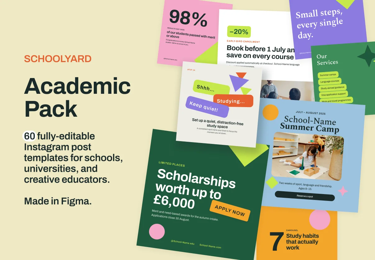 Schoolyard Academic Pack - 60 Instagram (Canva + Figma)