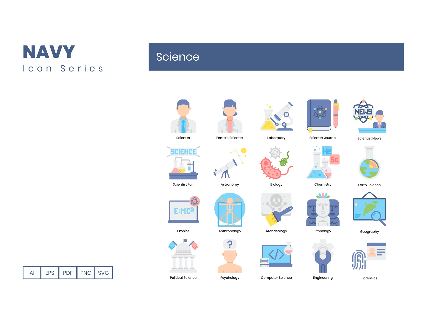 60 Science Icons | Navy Series 2