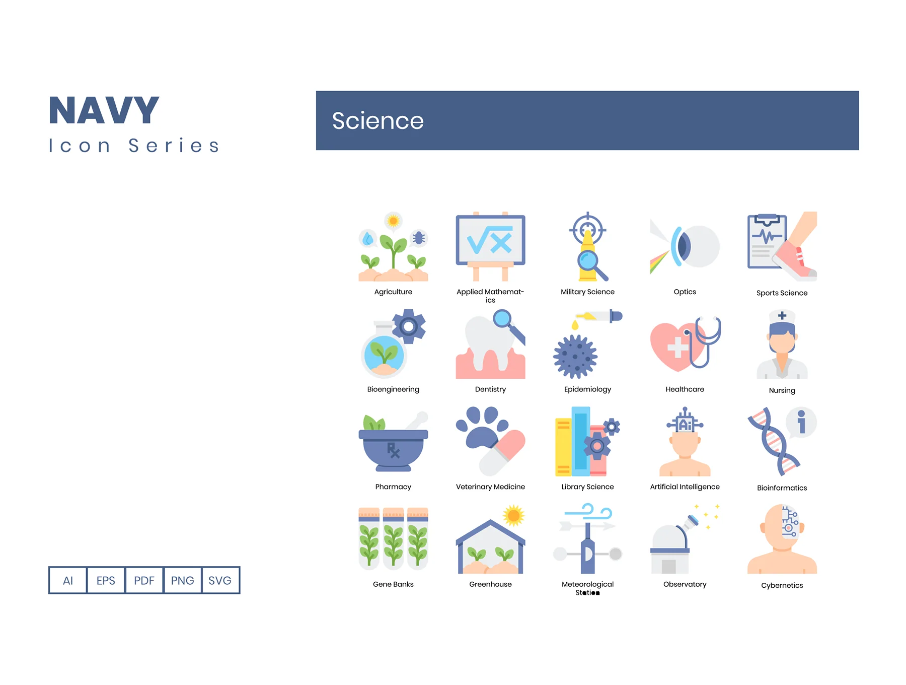 60 Science Icons | Navy Series 3