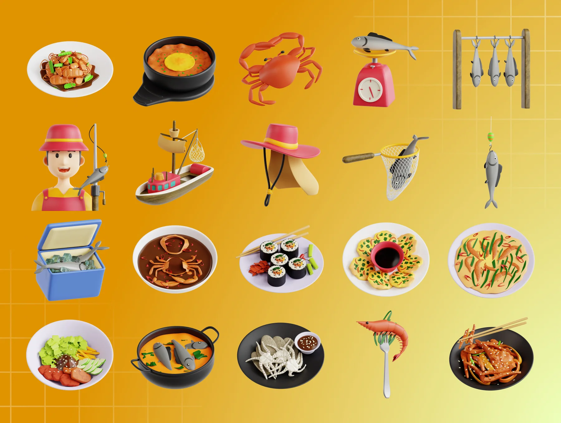Seafood 3D Icon Set 5