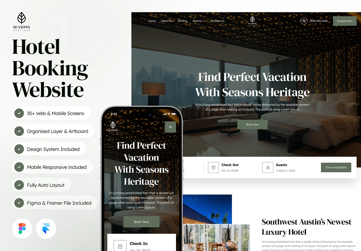 Seasons - Hotel Booking Website Framer Template