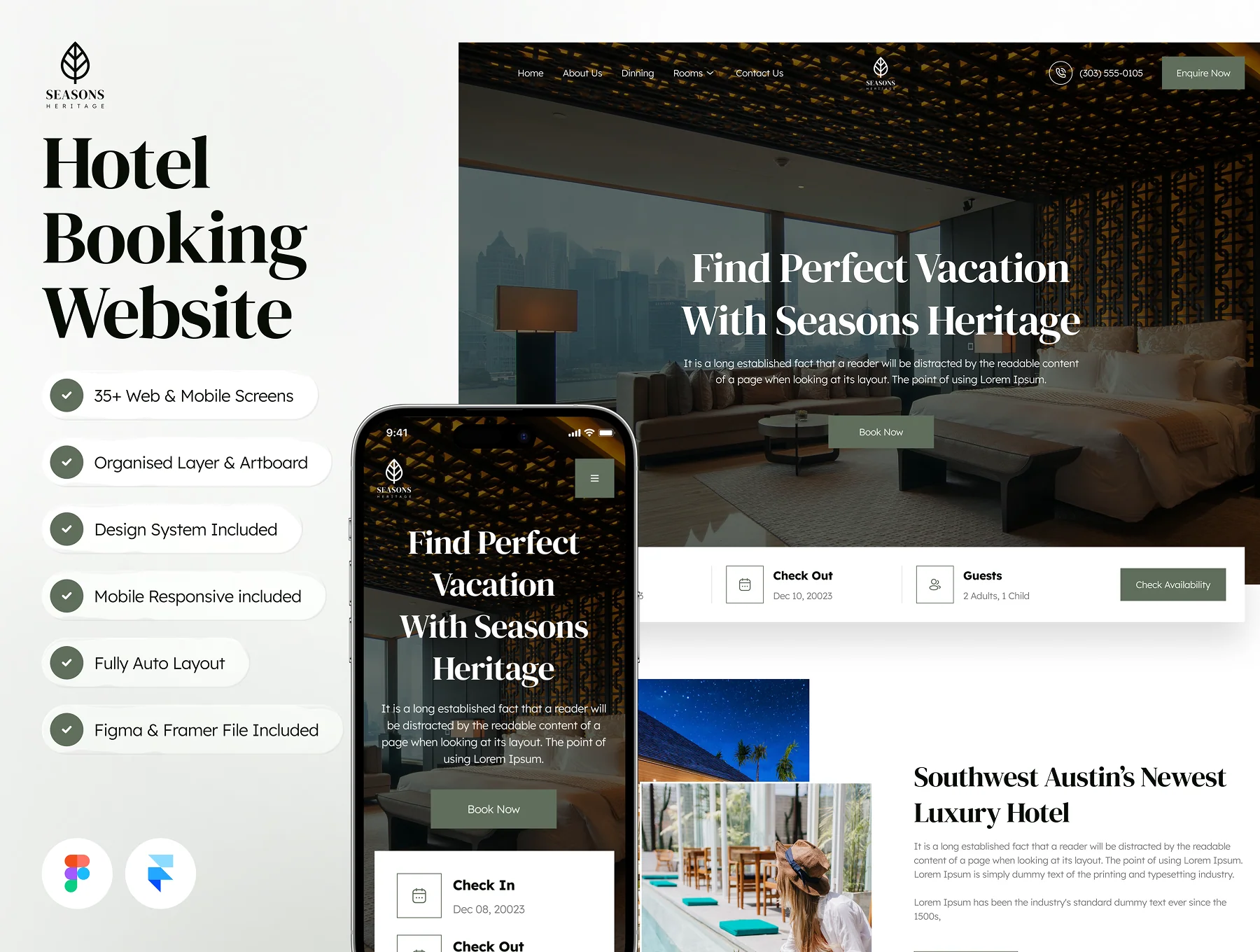 Seasons - Hotel Booking Website Framer Template