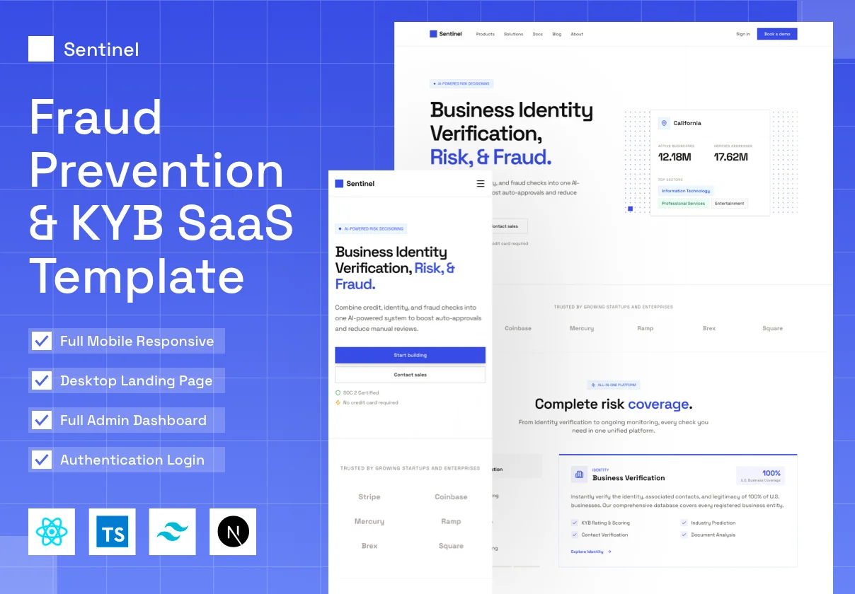 Sentinel - Fraud Prevention & KYB SaaS Template