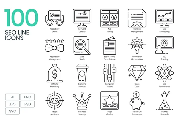 100 SEO Line Icons
