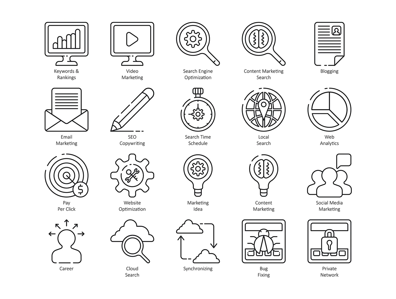 100 SEO Line Icons 2