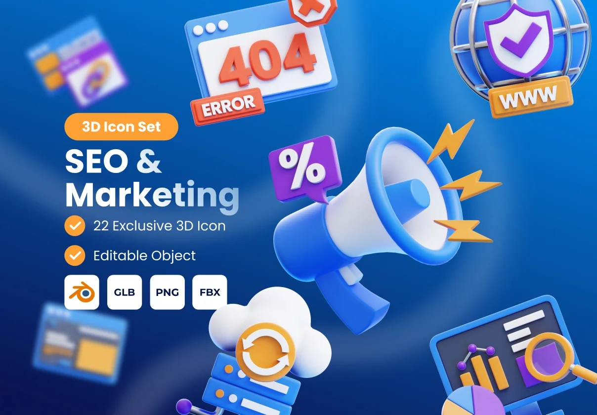SEO & Marketing 3D Icon Set