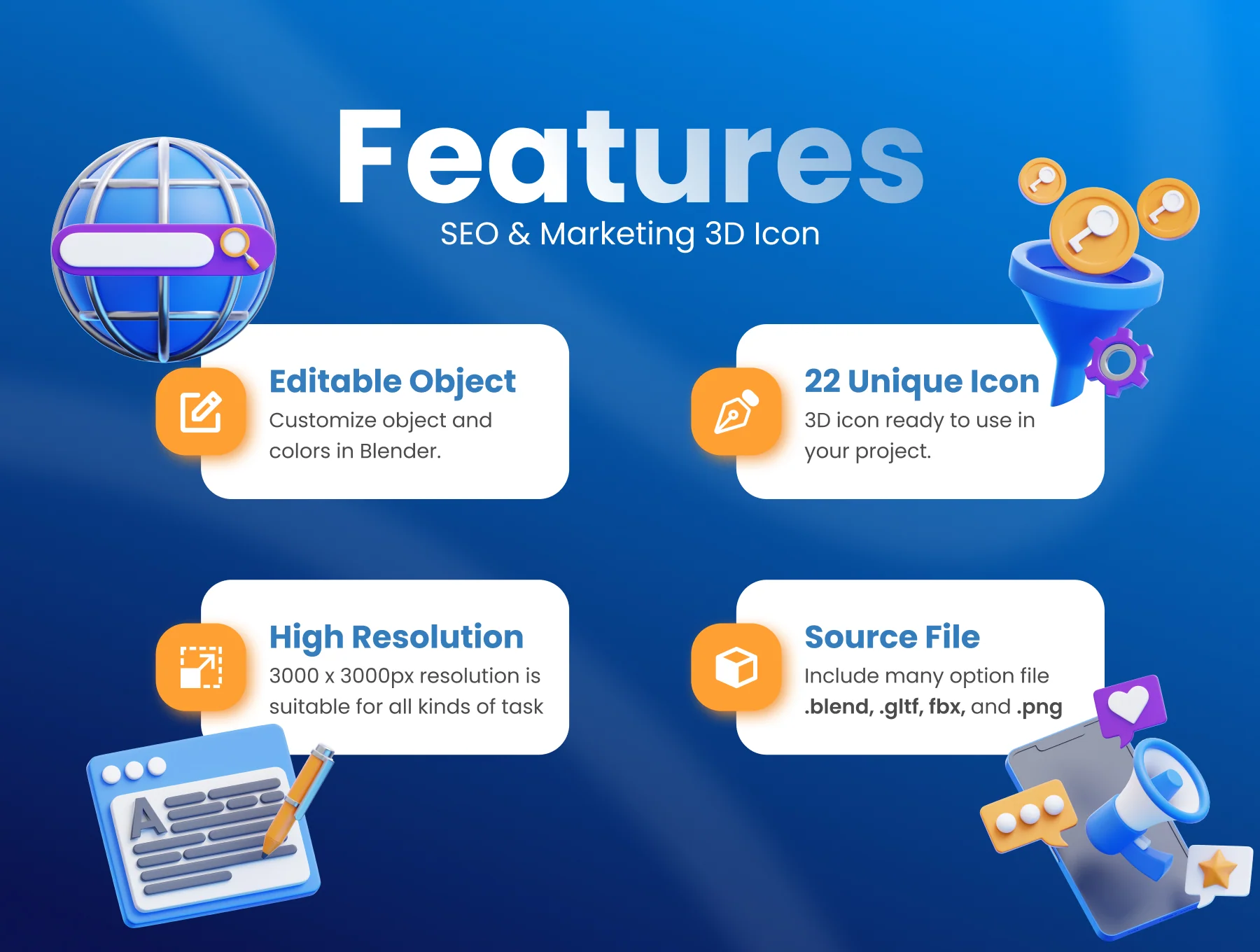 SEO & Marketing 3D Icon Set 2