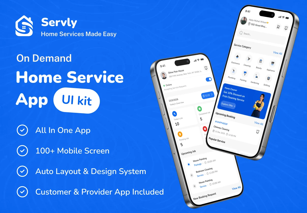 Servly – On Demand Home Service App UI Kit