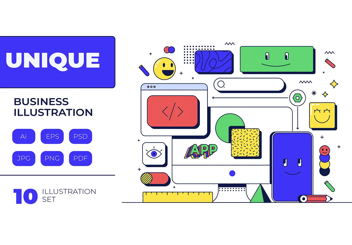 Set of 10 Modern Flat Line Design Concepts