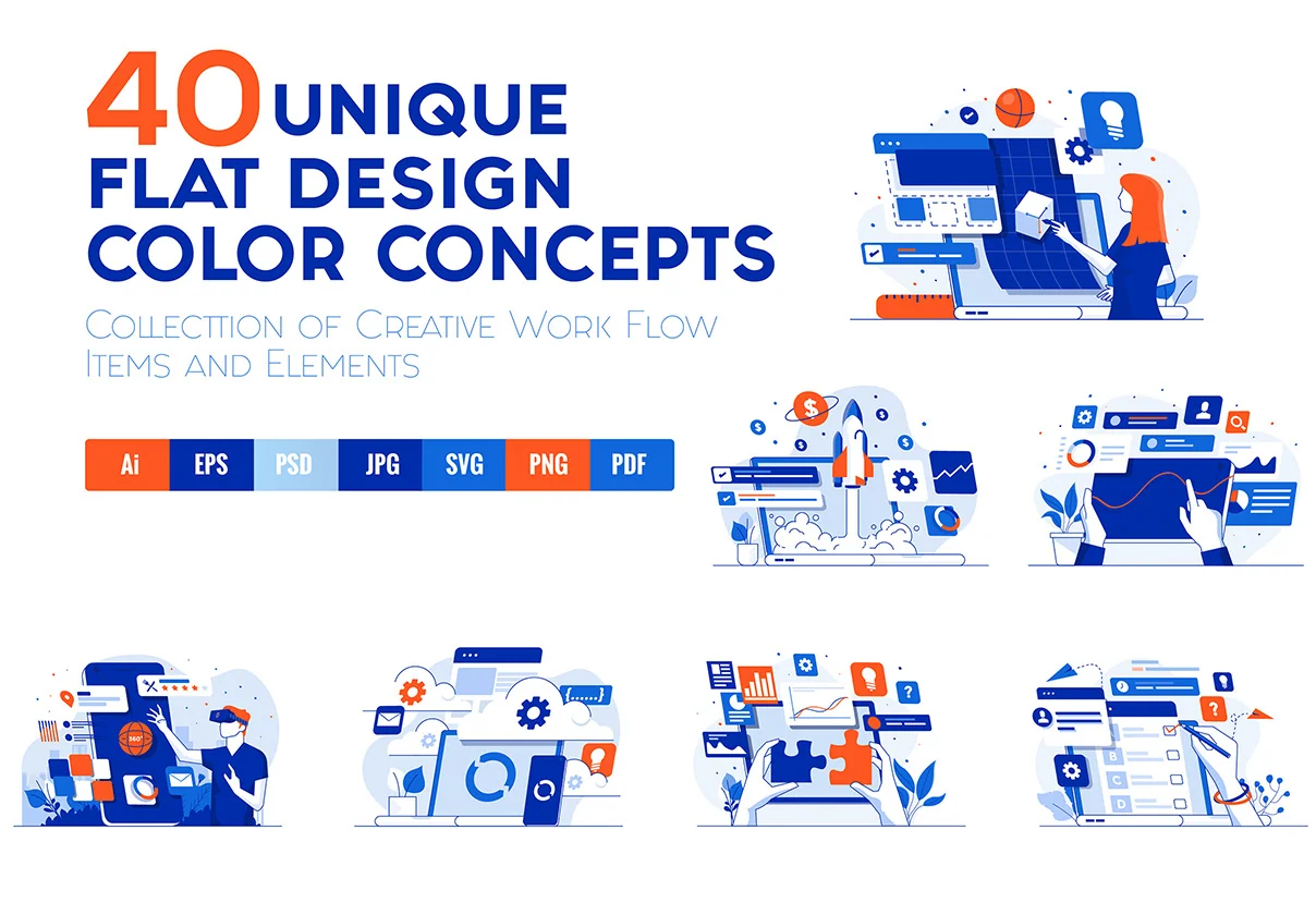 Set of 40 Modern Flat Design Concepts