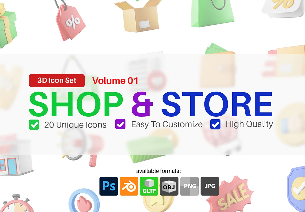 Shop & Store 3D Icon Illustration Set
