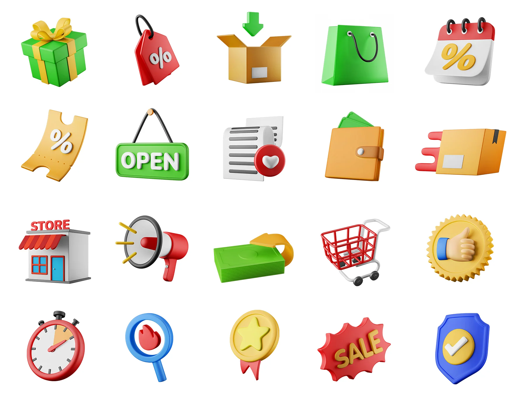 Shop & Store 3D Icon Illustration Set 2