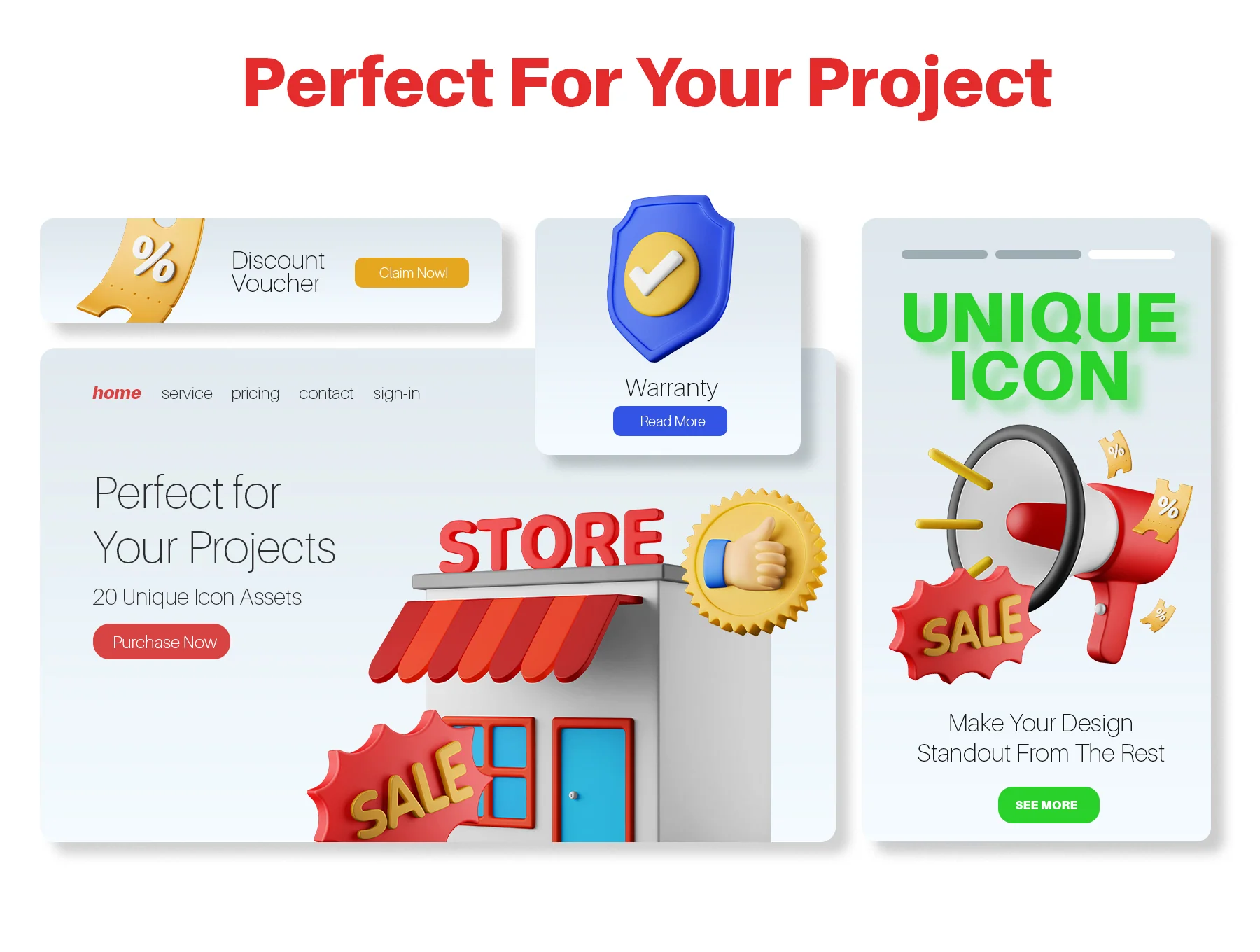 Shop & Store 3D Icon Illustration Set 6