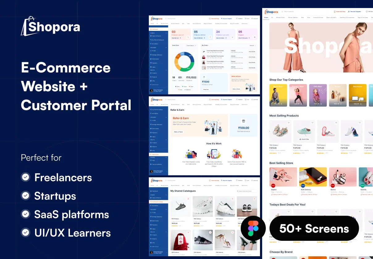 E-Commerce Customer Portal & Website UI Kit (50+ Figma Screens) - Shopora