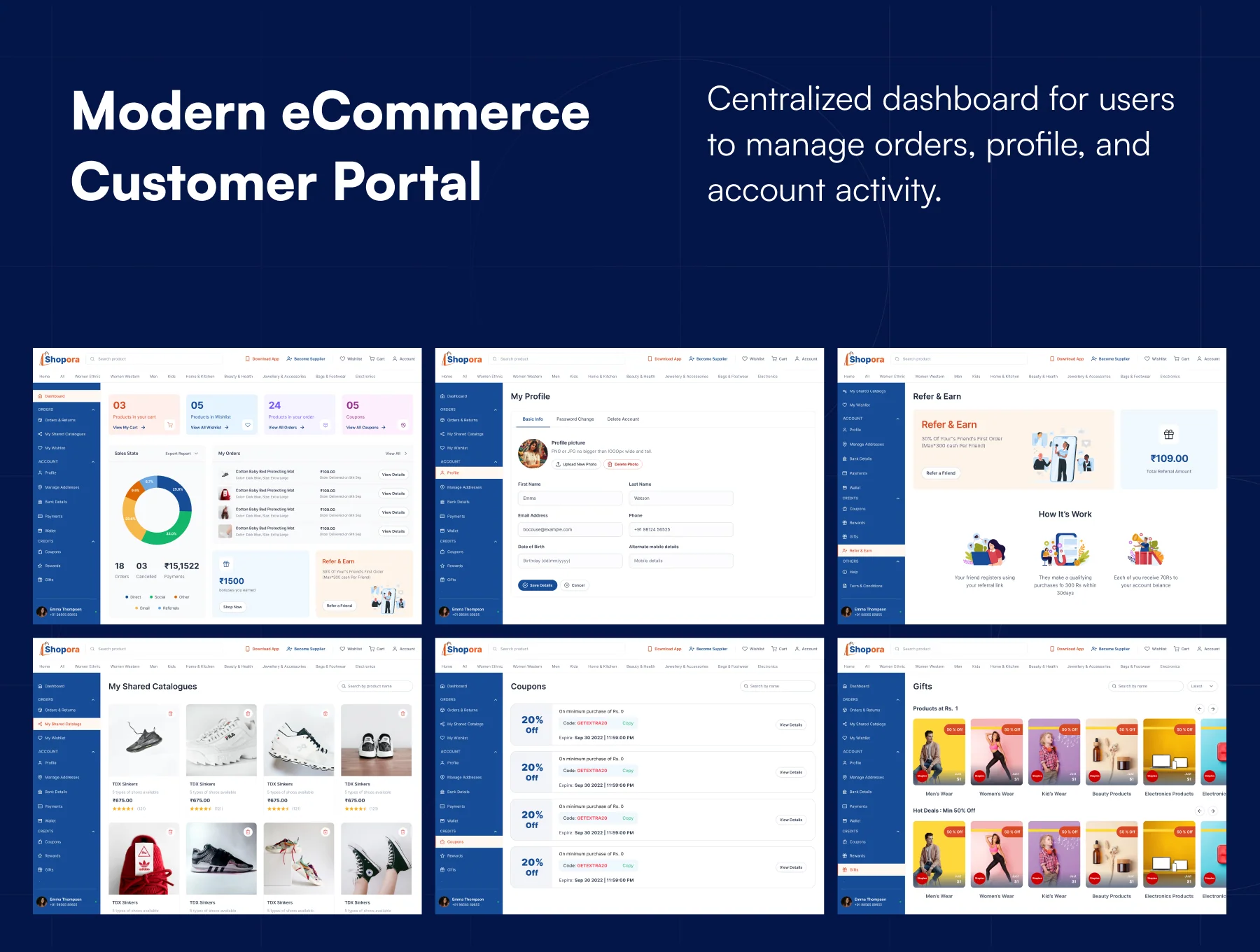 E-Commerce Customer Portal & Website UI Kit (50+ Figma Screens) - Shopora 3
