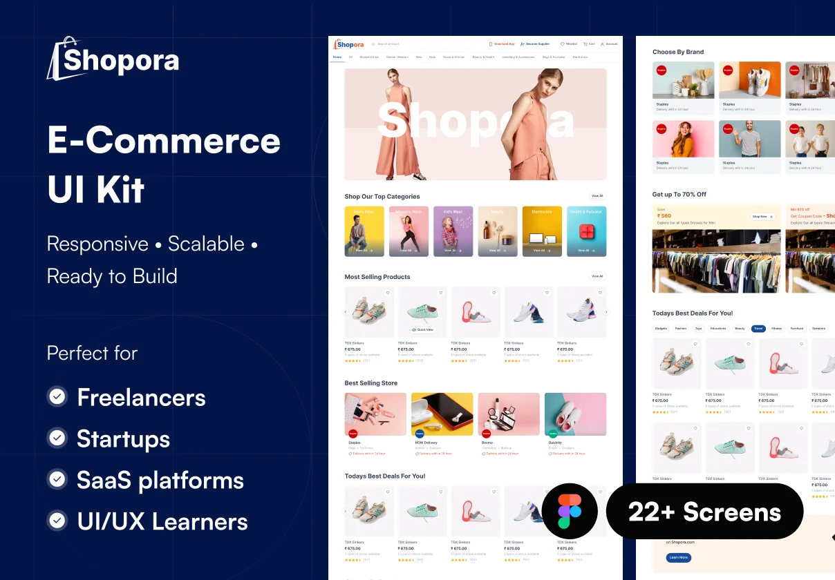 Shopora – eCommerce Website UI Kit for Marketplace, Multi-Vendor & Shopping App (22+ Figma Screens)