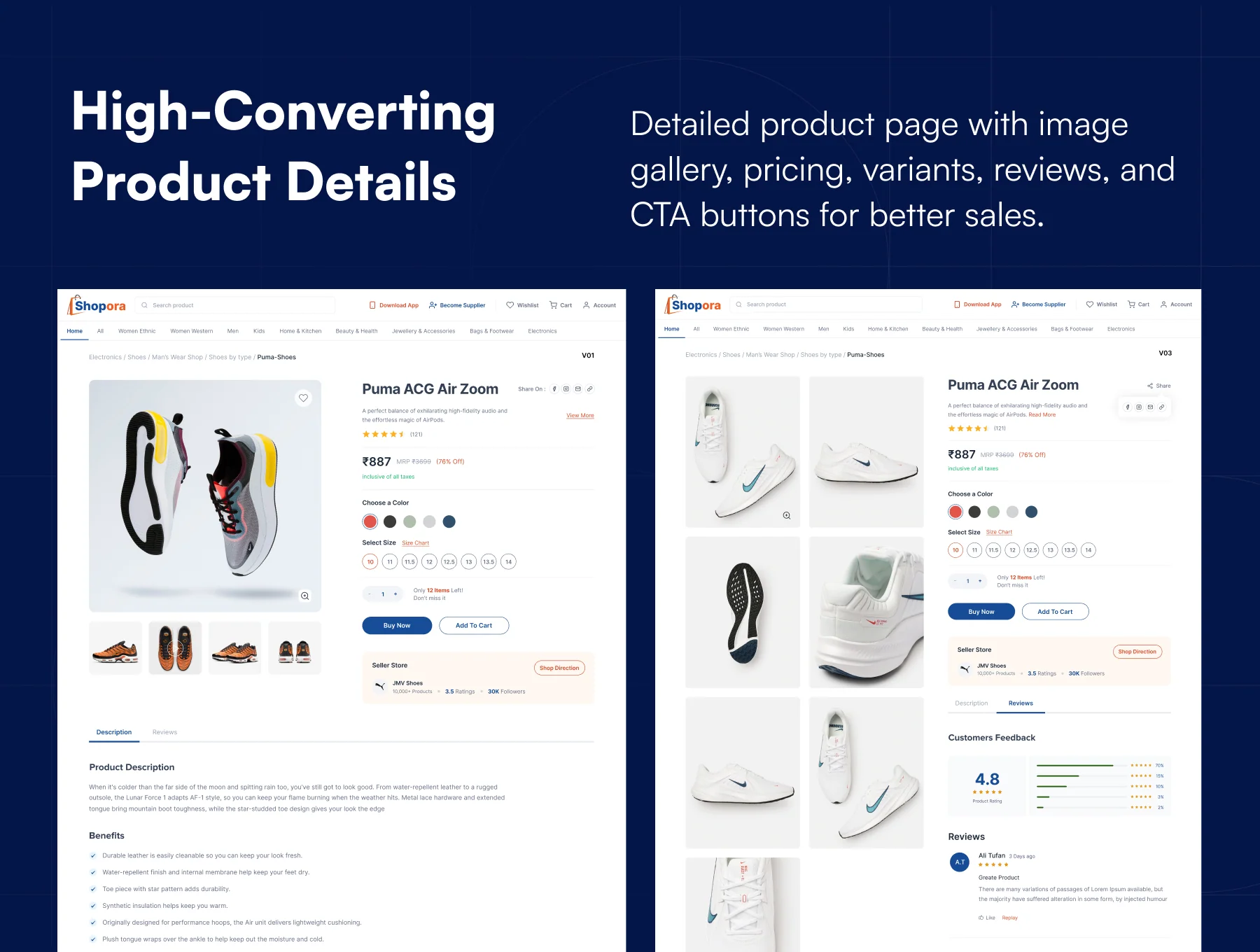 Shopora – eCommerce Website UI Kit for Marketplace, Multi-Vendor & Shopping App (22+ Figma Screens) 4
