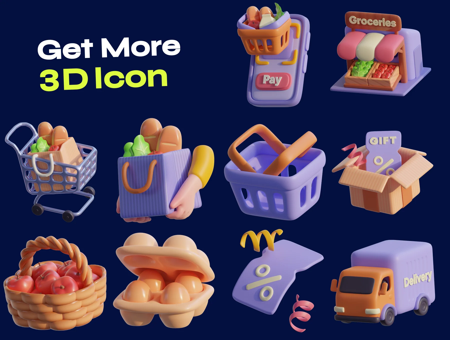 Shopping & Grocery 3D Icon Pack 7