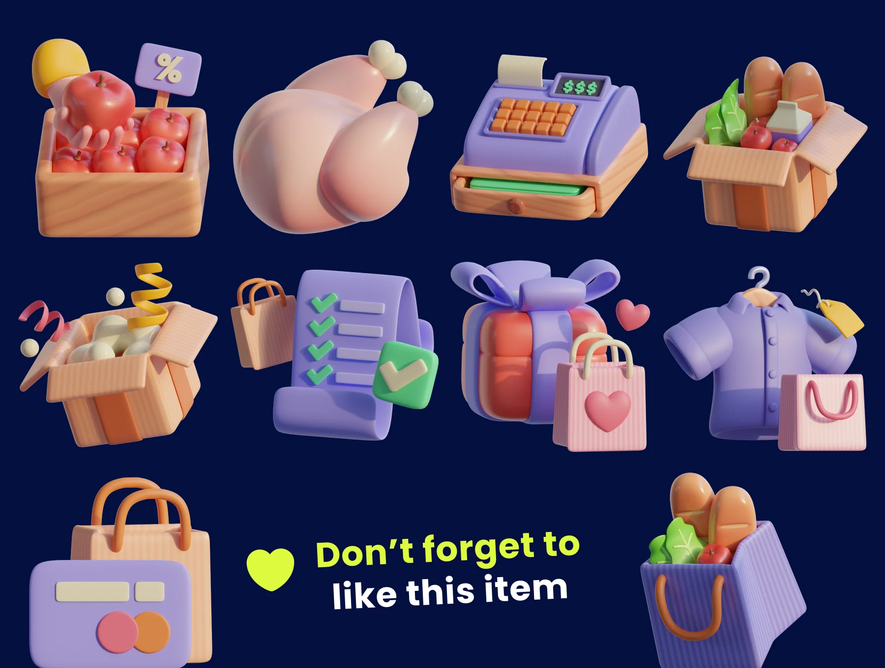 Shopping & Grocery 3D Icon Pack 8