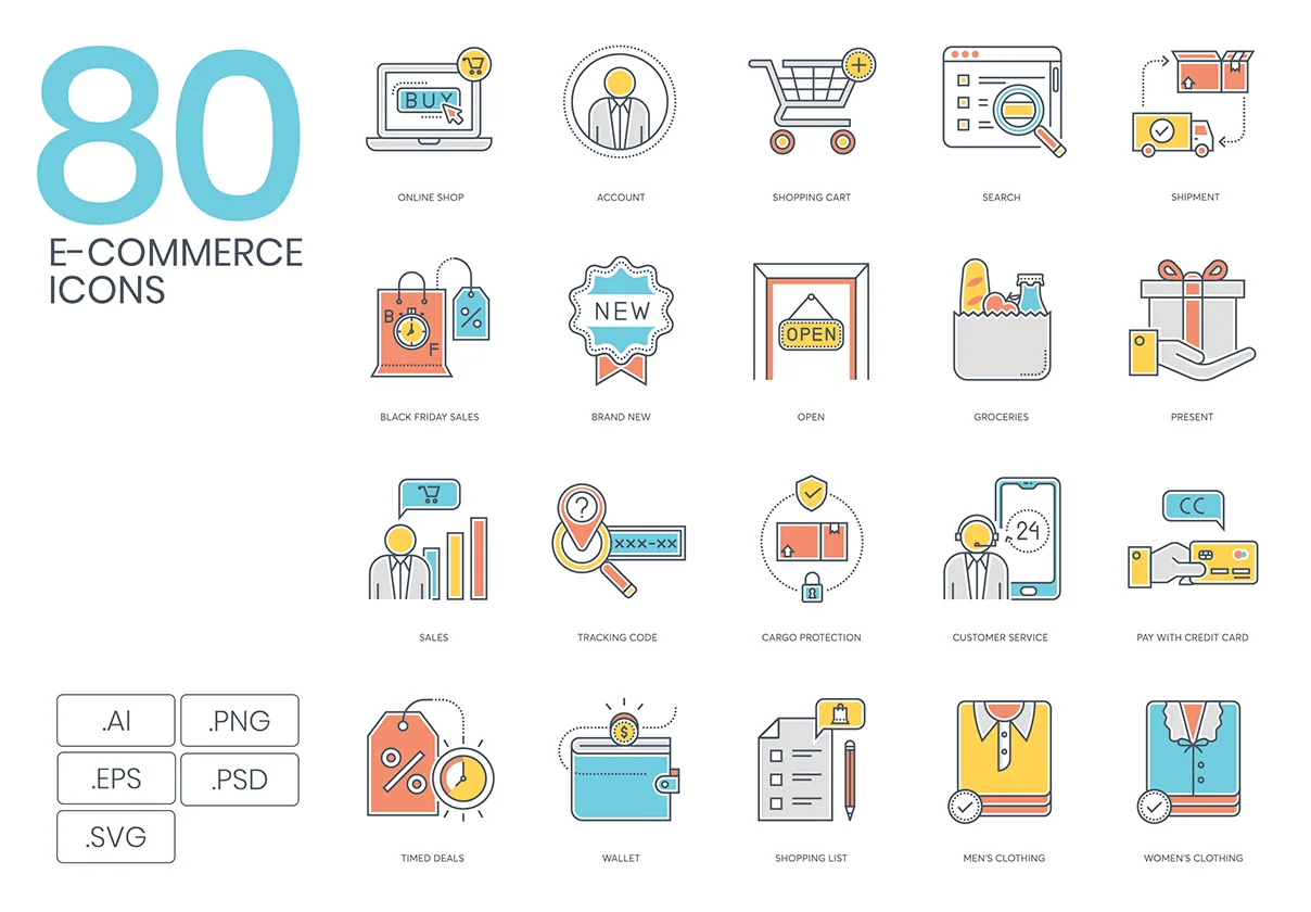 80 E-commerce Icons | Color Line Series