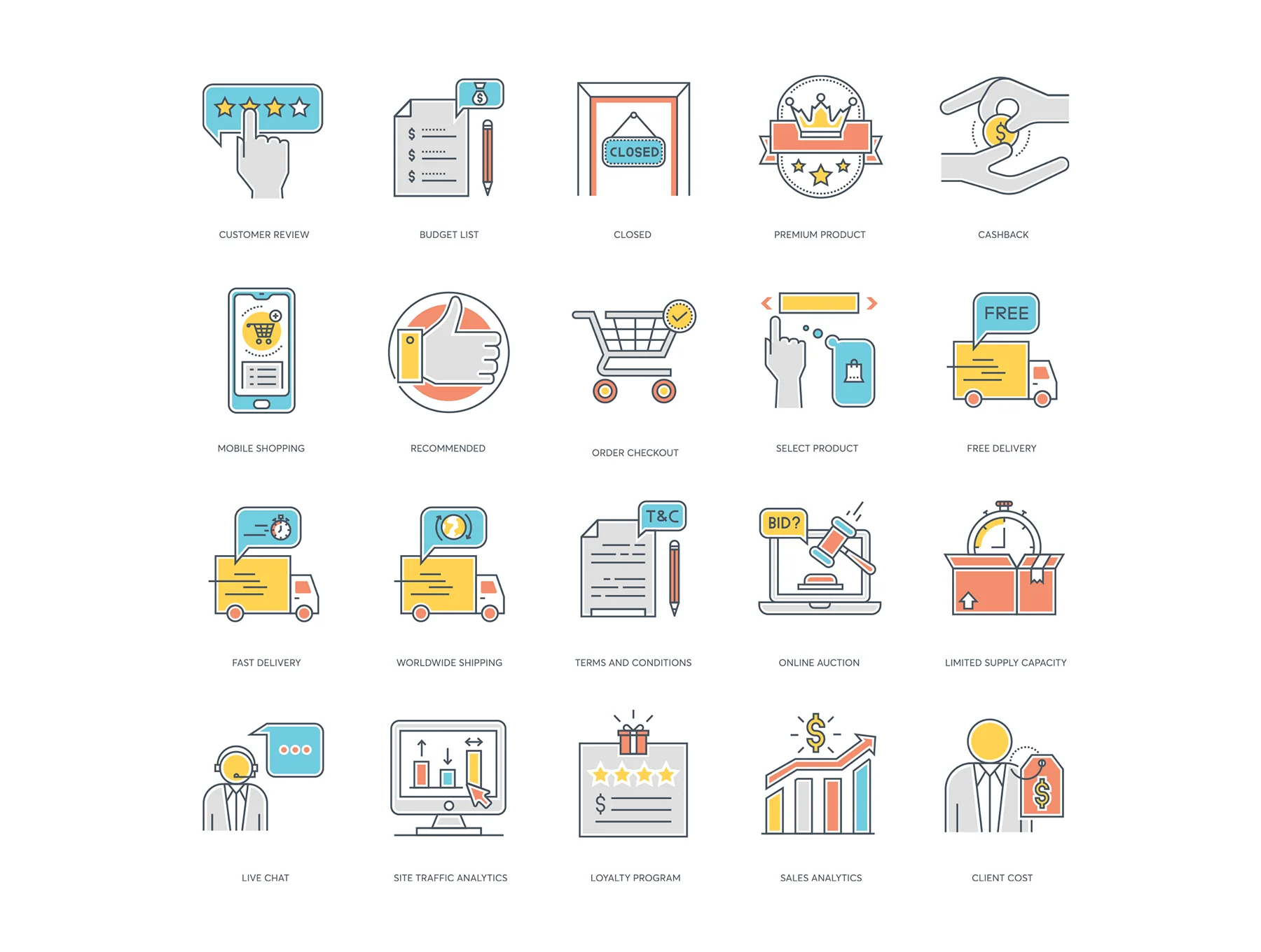 80 E-commerce Icons | Color Line Series 4