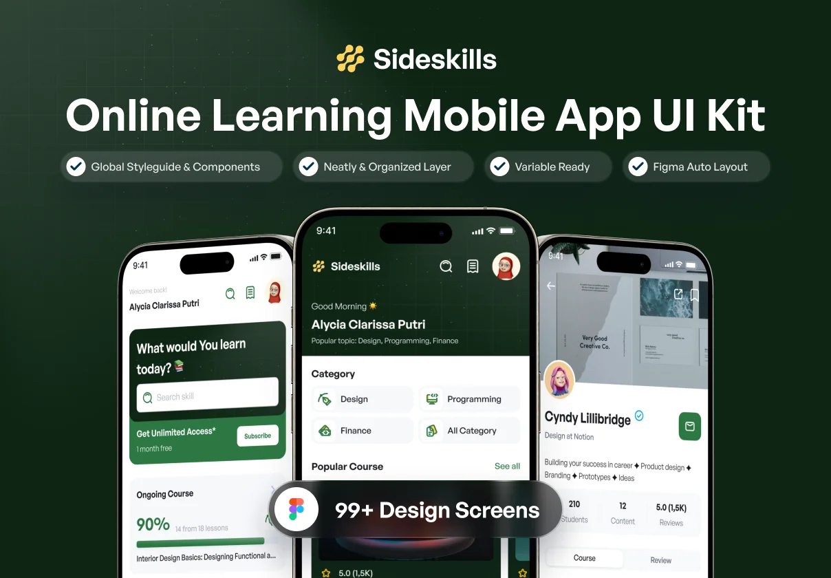 Sideskills - Online Learning & Course Mobile App UI Kit
