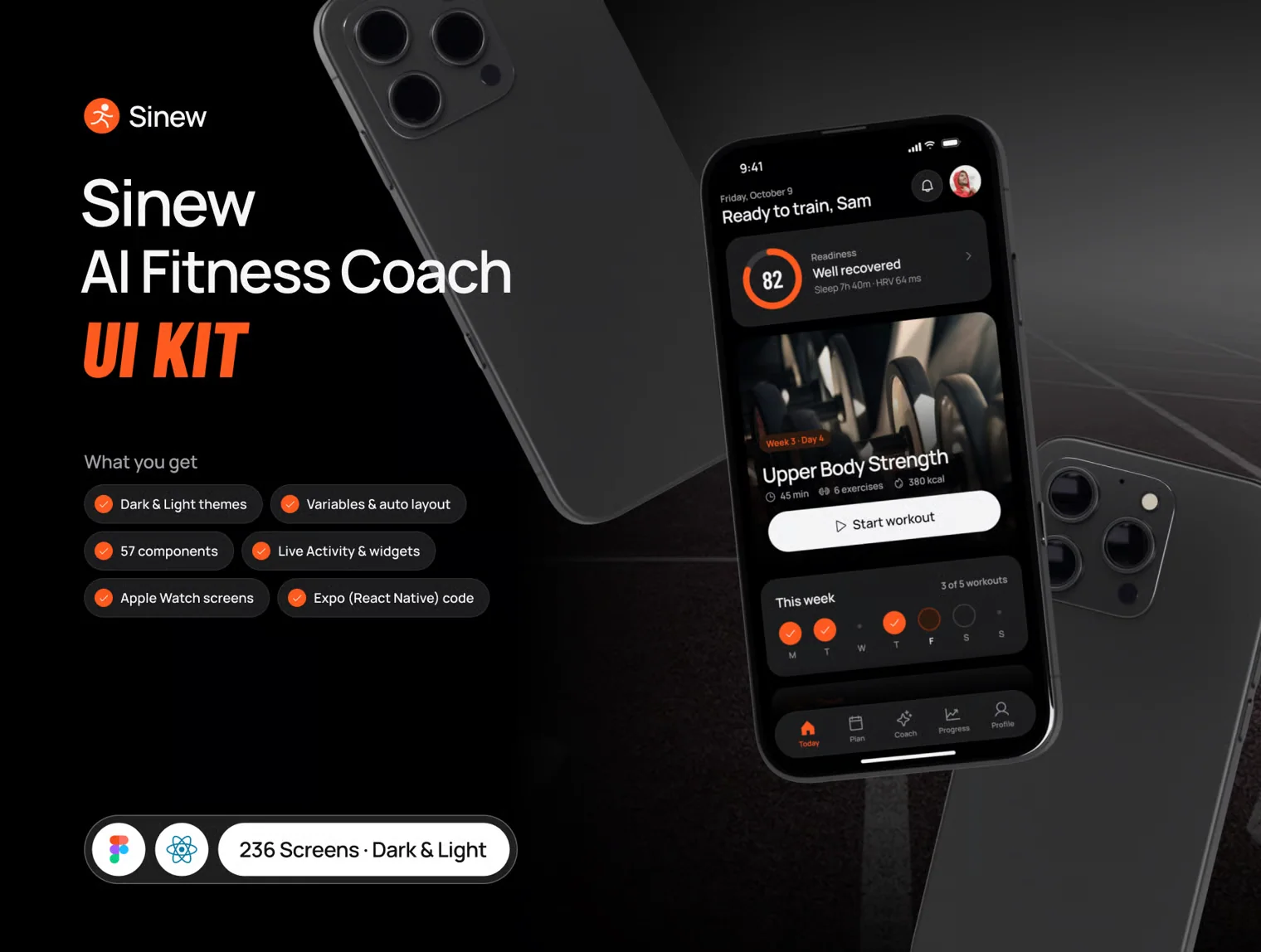 Sinew – AI Fitness Coach App UI Kit + Expo Code